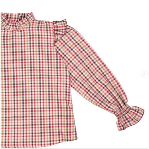 Mi Pequeña Tribu Red Checked Plaid Ruffle Long Sleeve Top Size 10 - Picture 4 of 7